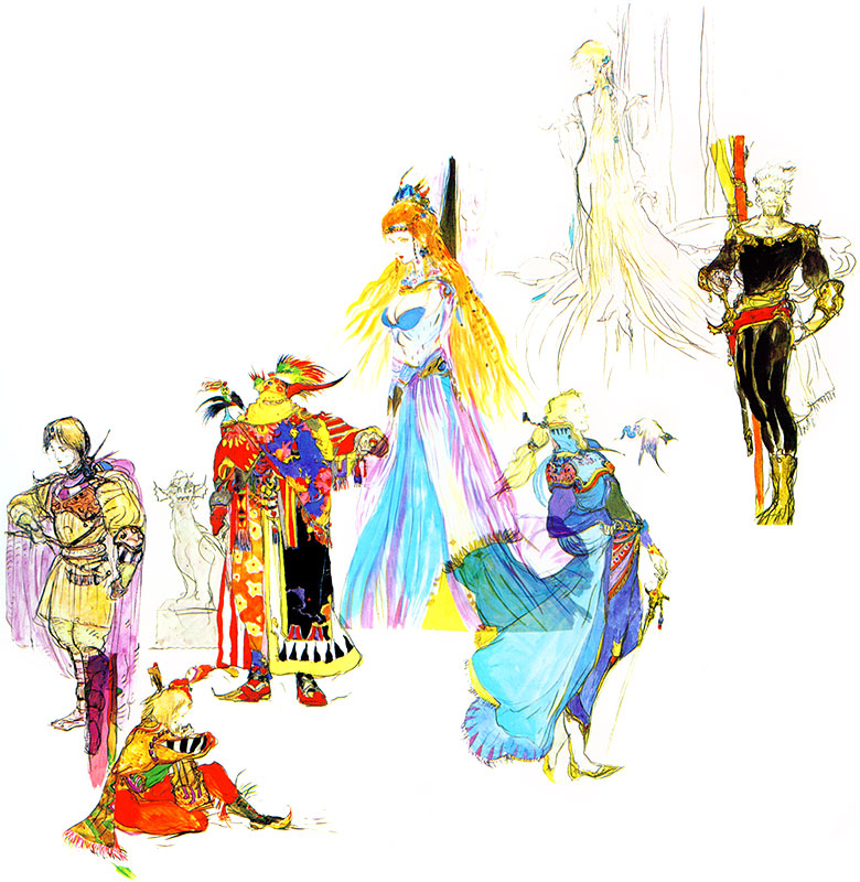 Gordon (FF2), Edward (FF4), Gogo (FFVI), Sara (FF3), Edgar (FF6), Elia (FF3), & Galuf (FF5)