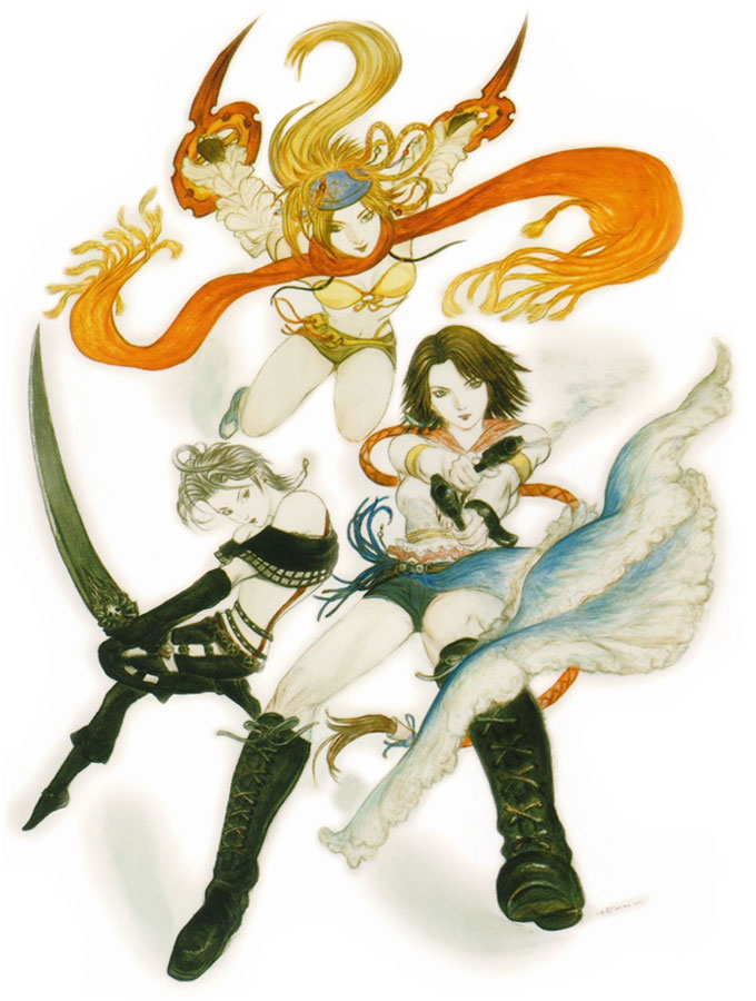 Rikku, Yuna, & Paine (by Amano) Art from Final Fantasy X-2