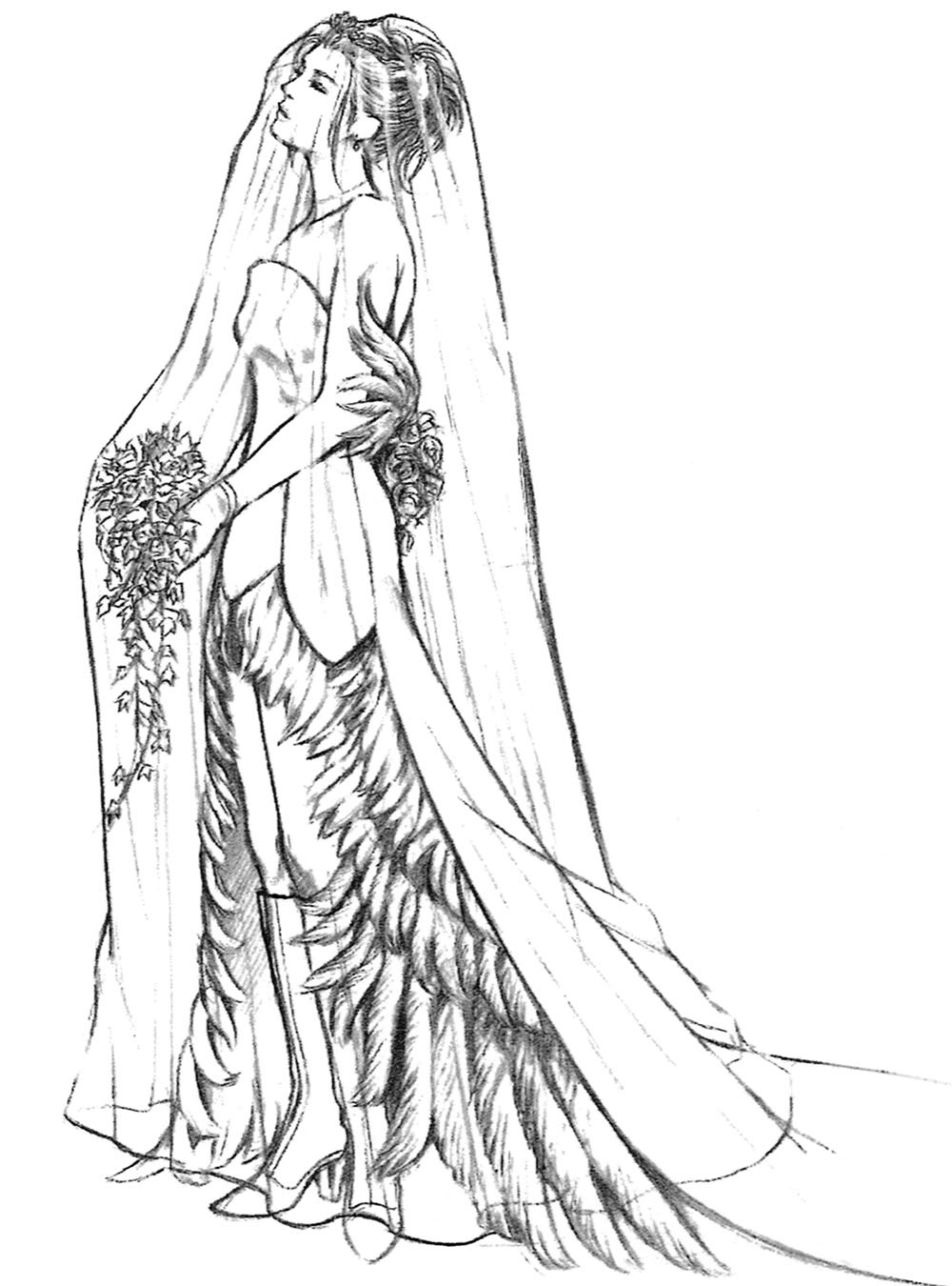 Yuna Wedding Dress Final Sketch from Final Fantasy X