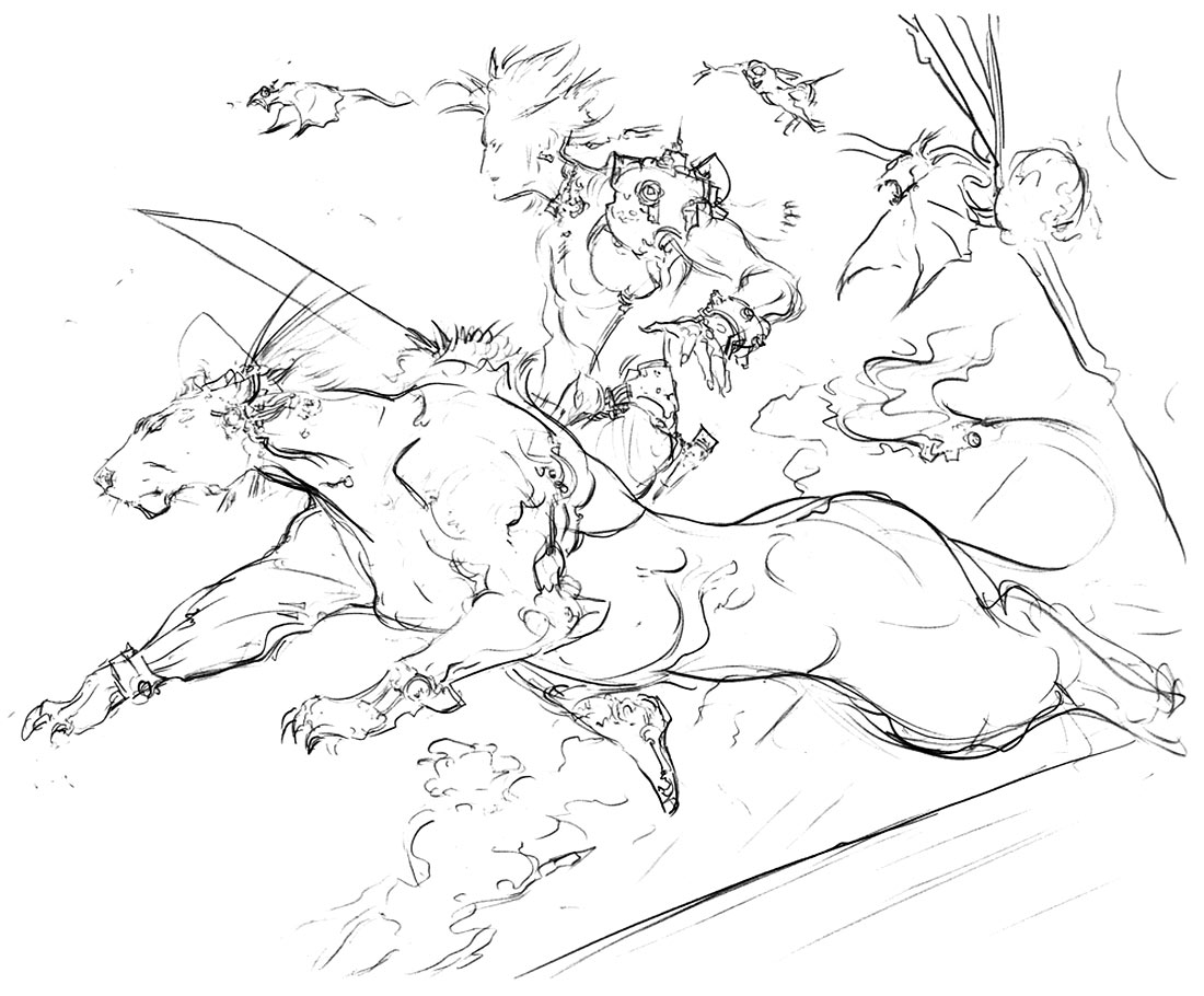 Cloud and Red XIII 'Blink' Sketch from Final Fantasy VII