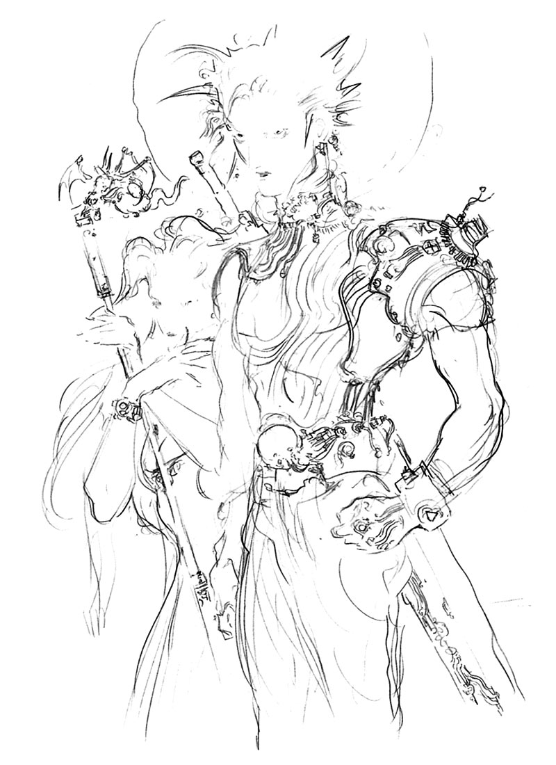 Aerith and Cloud 'Cold Light' Sketch from Final Fantasy VII