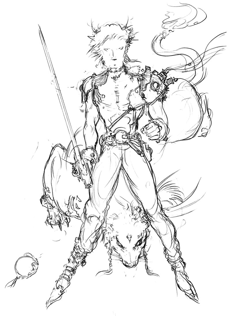 Cloud and Red XIII 'Heel' Sketch from Final Fantasy VII