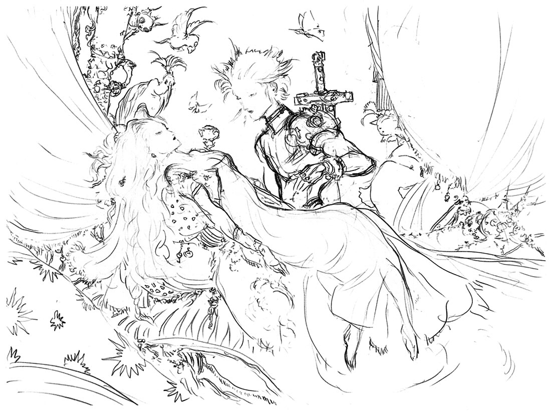 Cloud and Aerith 'Peace' Sketch from Final Fantasy VII