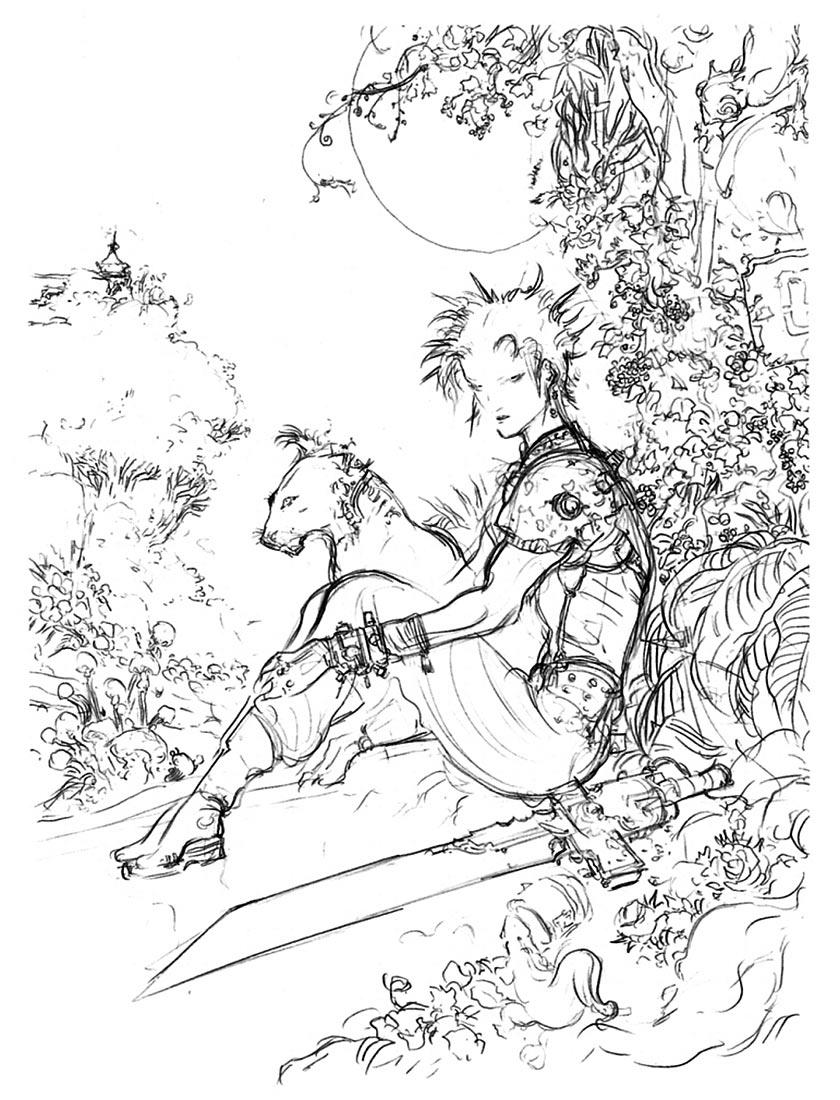 Cloud and Red XIII 'Rest' Sketch from Final Fantasy VII
