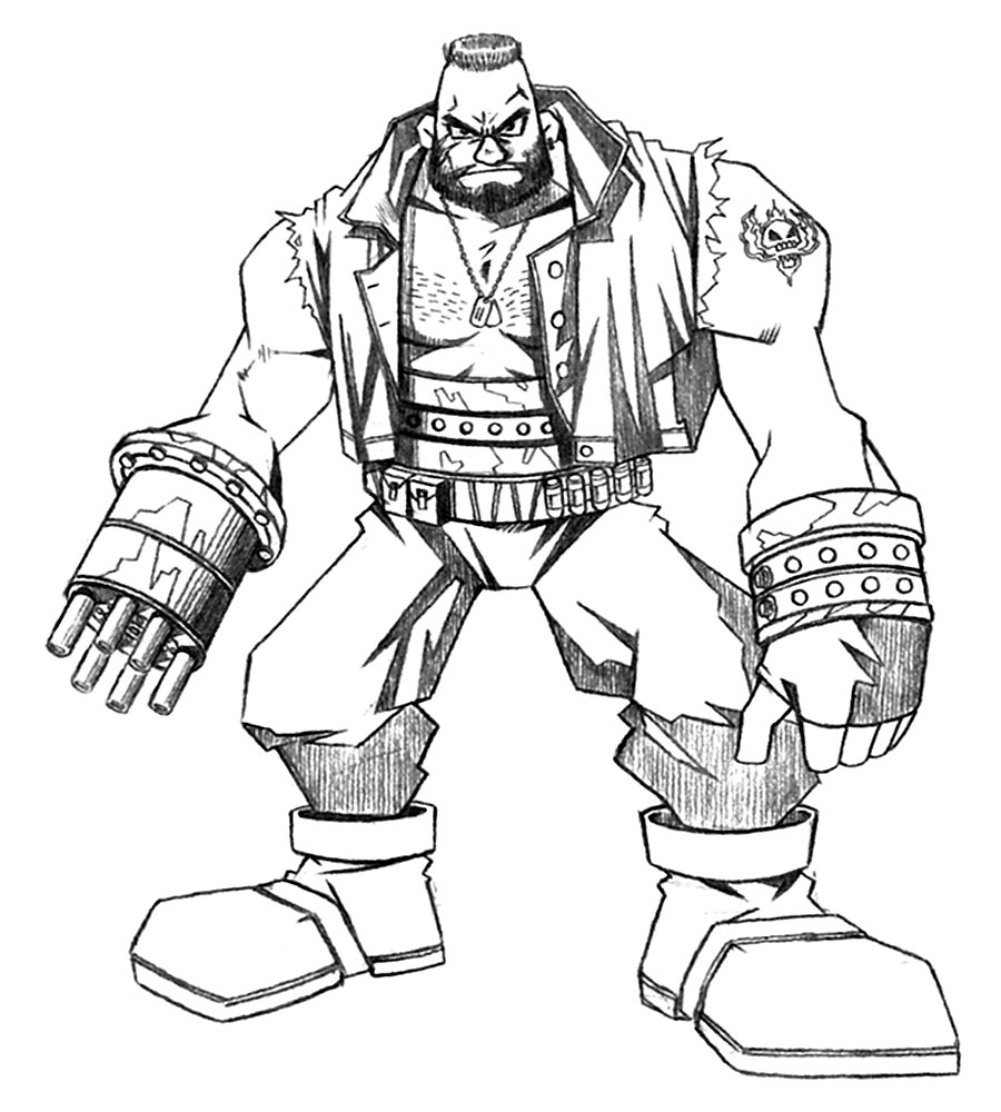 Barret Early Concept Sketch from Final Fantasy VII
