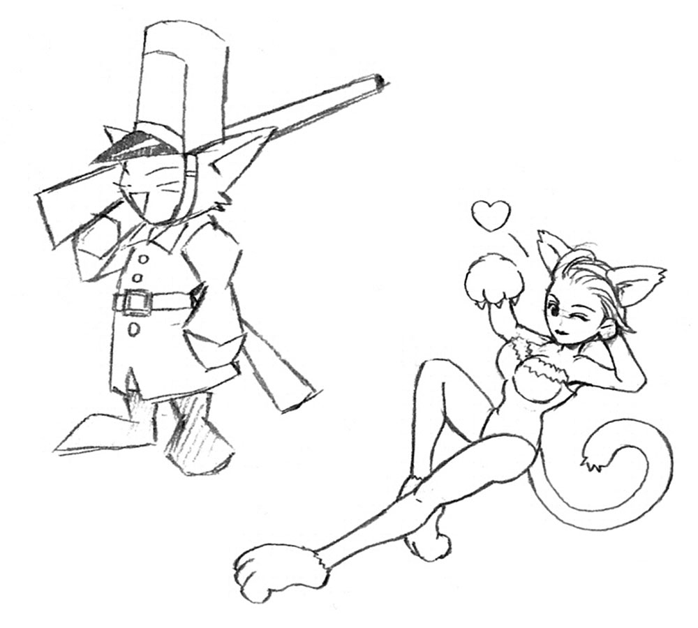 Cait Sith's Toy Soldier & Lucky Girl Art from Final Fantasy VII