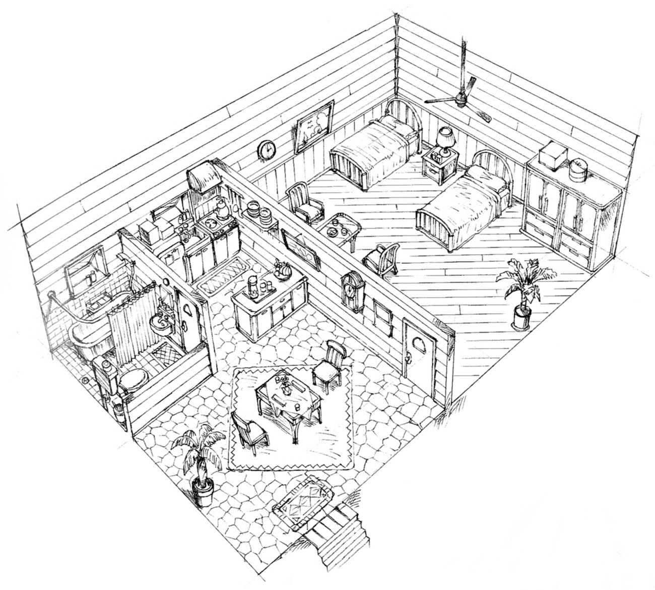 Johnny's Home in Costa Del Sol Art from Final Fantasy VII