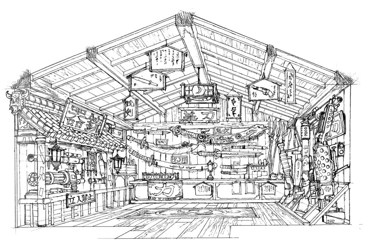 Wutai Weapon Shop Art from Final Fantasy VII