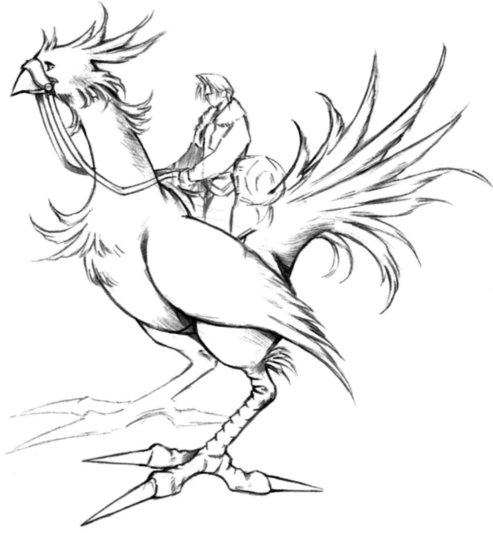 Squall Riding Chocobo Art from Final Fantasy VIII