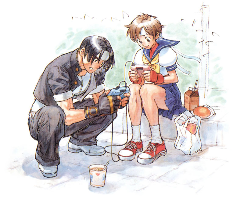 Kyo & Sakura Playing Games Art from Capcom vs. SNK