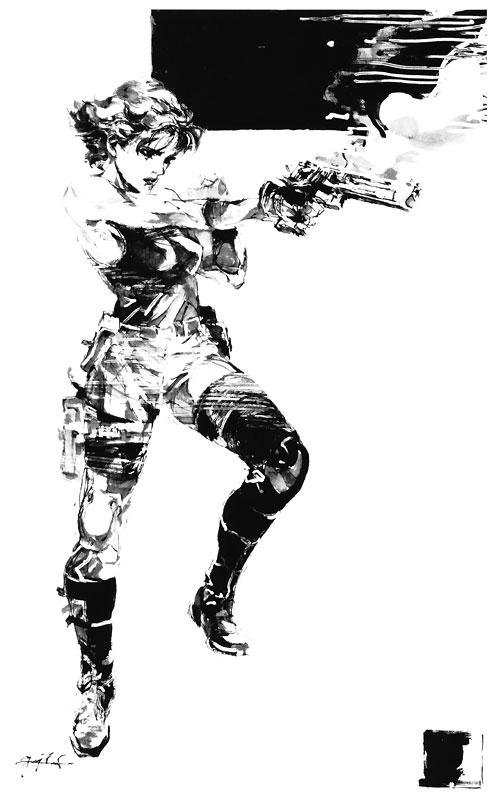 Meryl Silverburgh Black & White Art from Metal Gear Solid