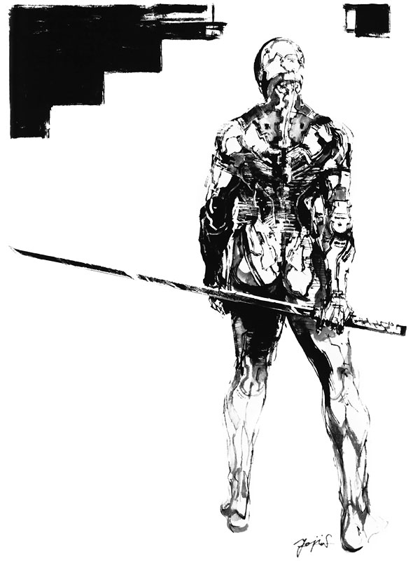 Cyborg Ninja Black & White Art from Metal Gear Solid