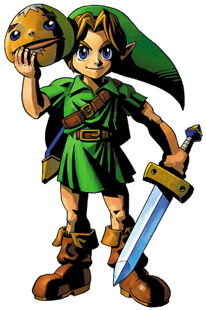 Link Holding Goron Mask Art from Legend of Zelda: Majora's Mask