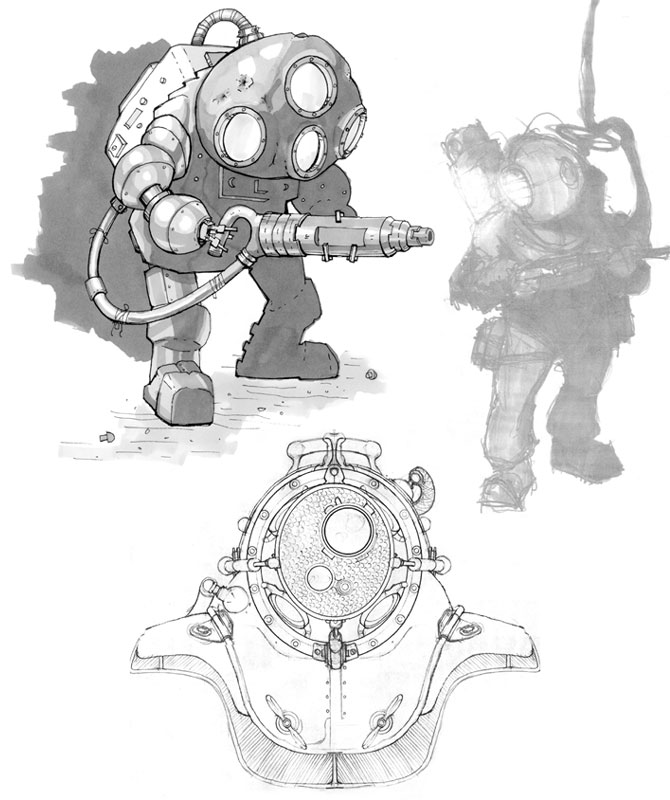 Big Daddy Concept Sketches from BioShock