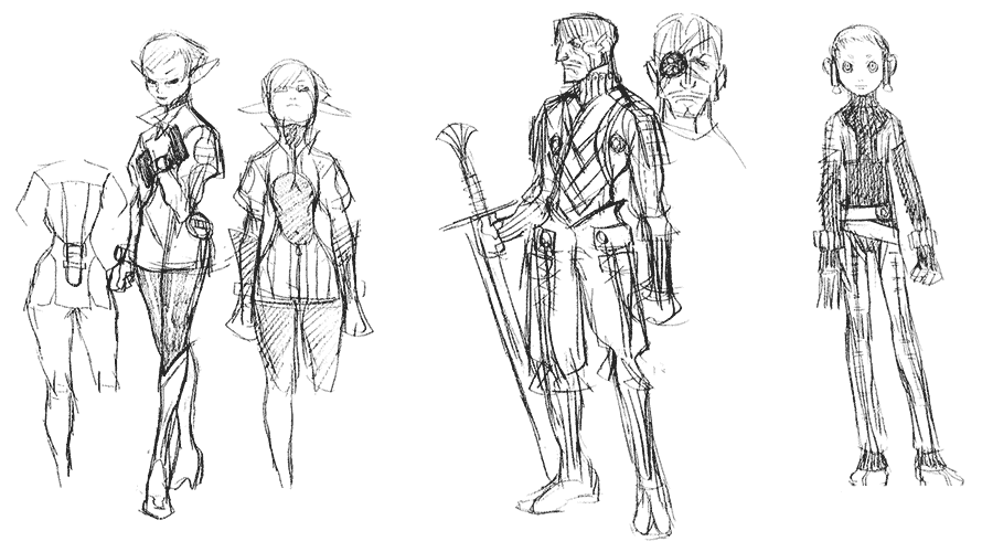 Zeno, Vexacion, & Cupid Sketches from Breath of Fire V