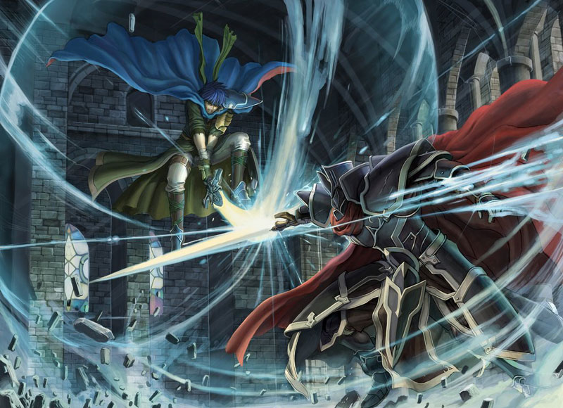 Ike Fighting Black Knight Art from Fire Emblem: Path of Radiance