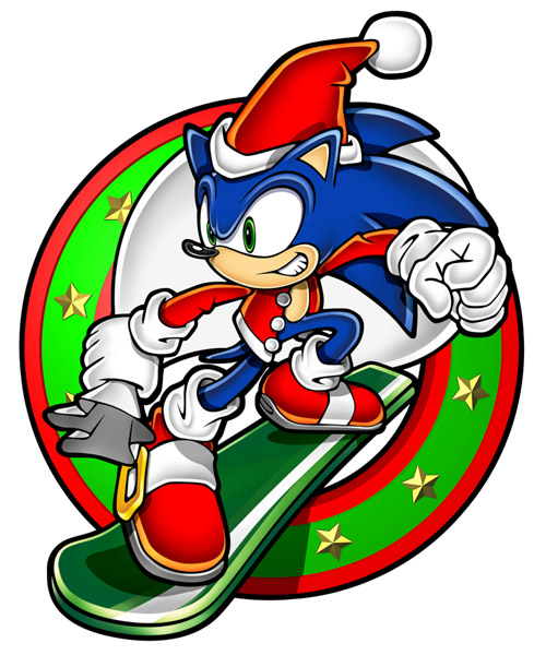 Santa Sonic on Snowboard Art from Sonic Adventure