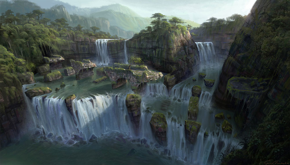 Ruined Bridge & Waterfall Art from Uncharted: Drake's Fortune