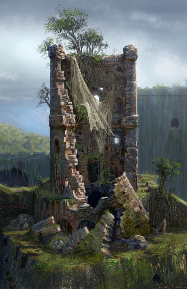 Fortress Tower Damage Art from Uncharted: Drake's Fortune