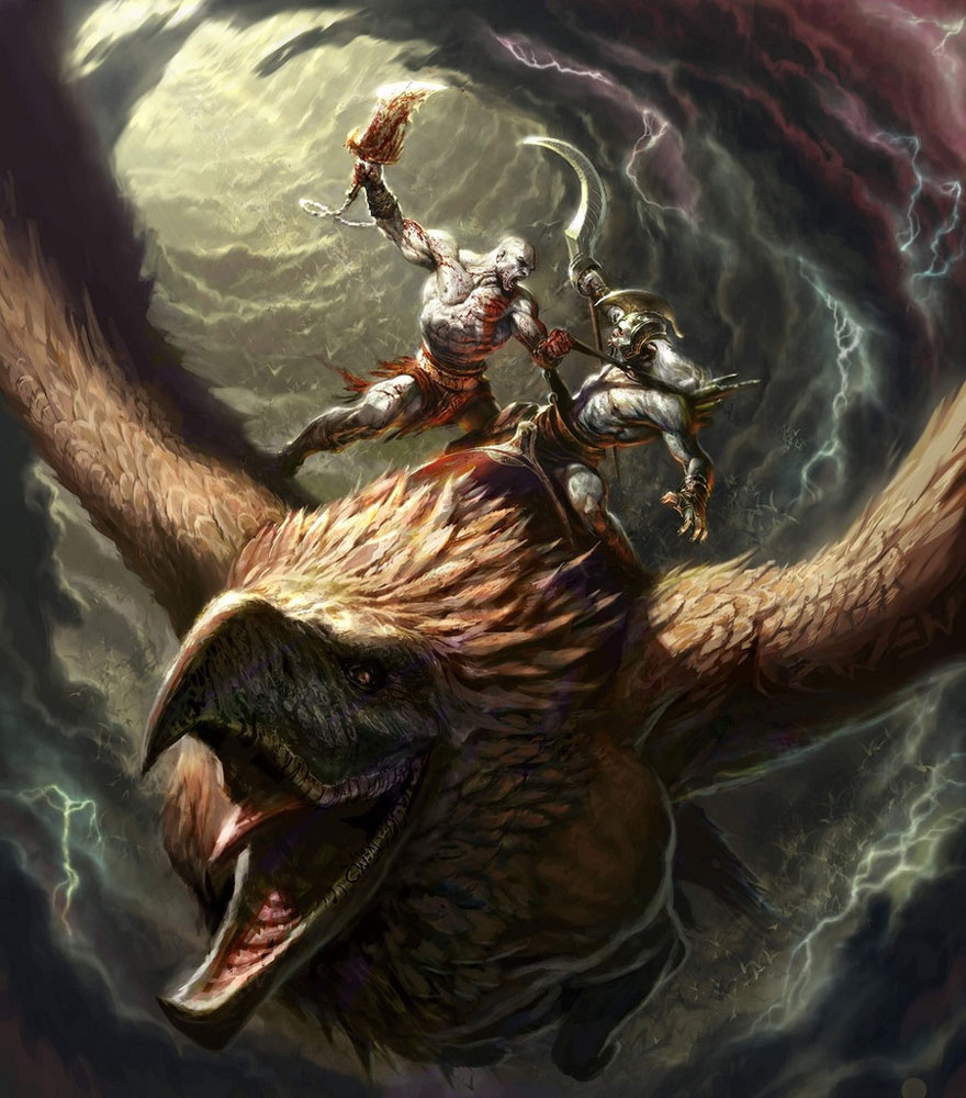 Griffin Rider Battle Art from God of War II
