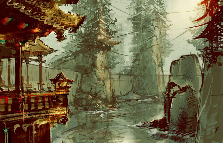 Forbidden City Buildings Art from Guild Wars Factions