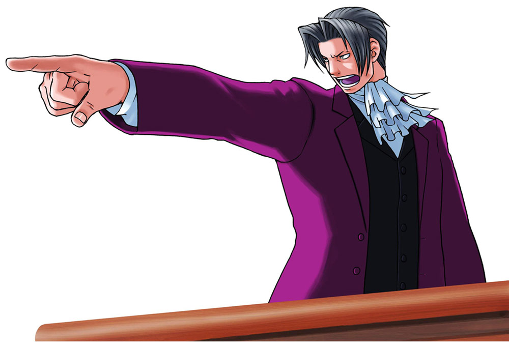 Miles Edgeworth Objection Pose Art from Phoenix Wright: Ace Attorney