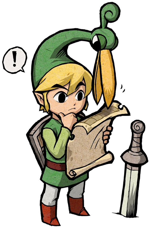 Link Studying Dungeon Map Art from The Legend of Zelda: The Minish Cap
