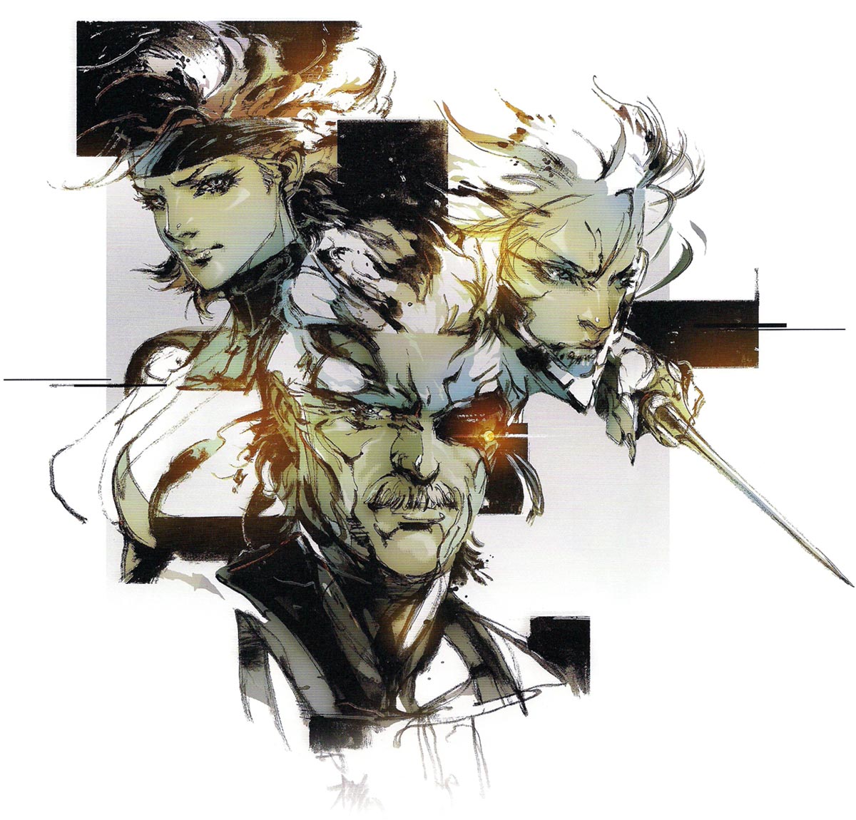 Meryl, Snake, & Raiden Faces Faces Art from Metal Gear Solid 4