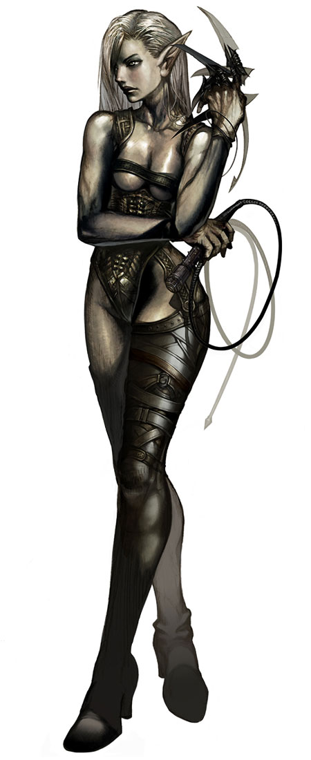 Dark Elf Female & Whip Art from Lineage II