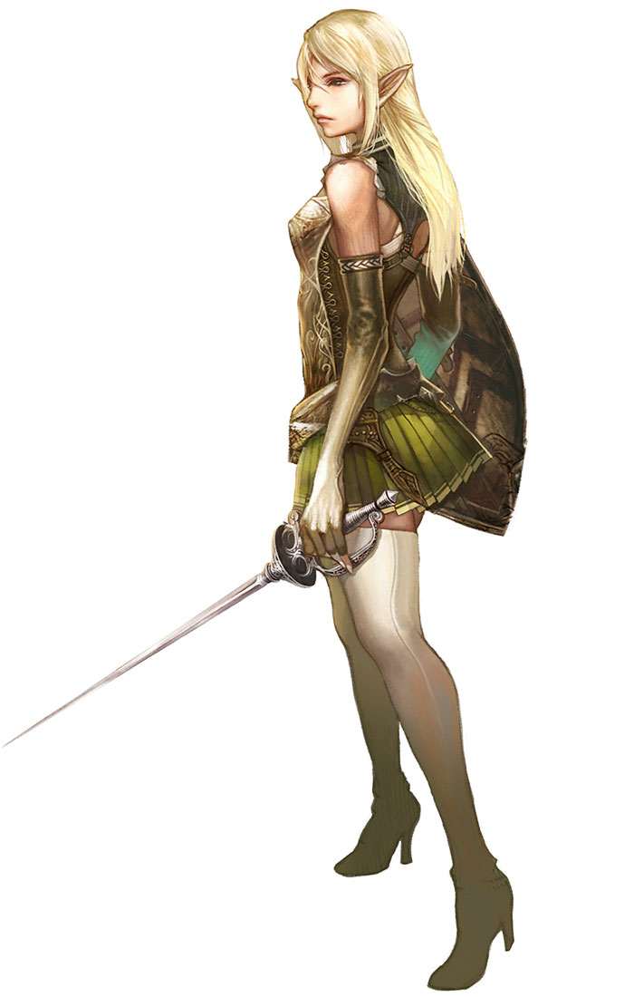 Elf Female & Sword / Shield Art from Lineage II