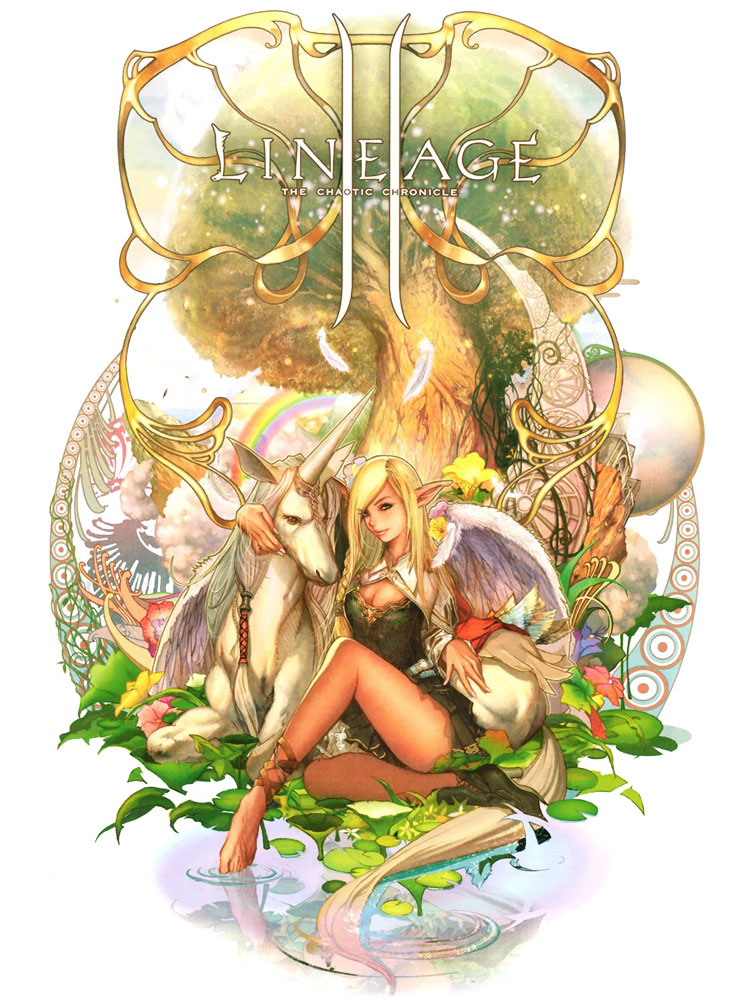 Unicorn & Female Elf Art from Lineage II