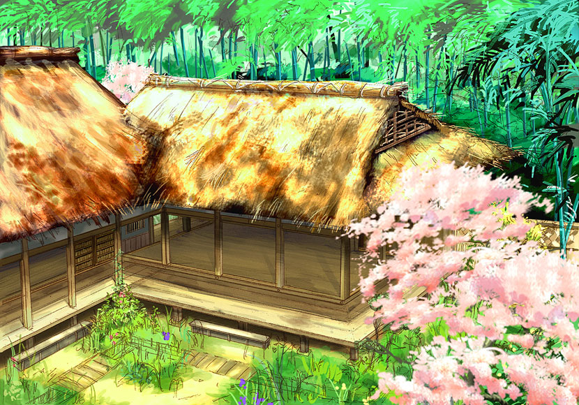 Heiankyo Hut Art from Genji: Dawn of the Samurai