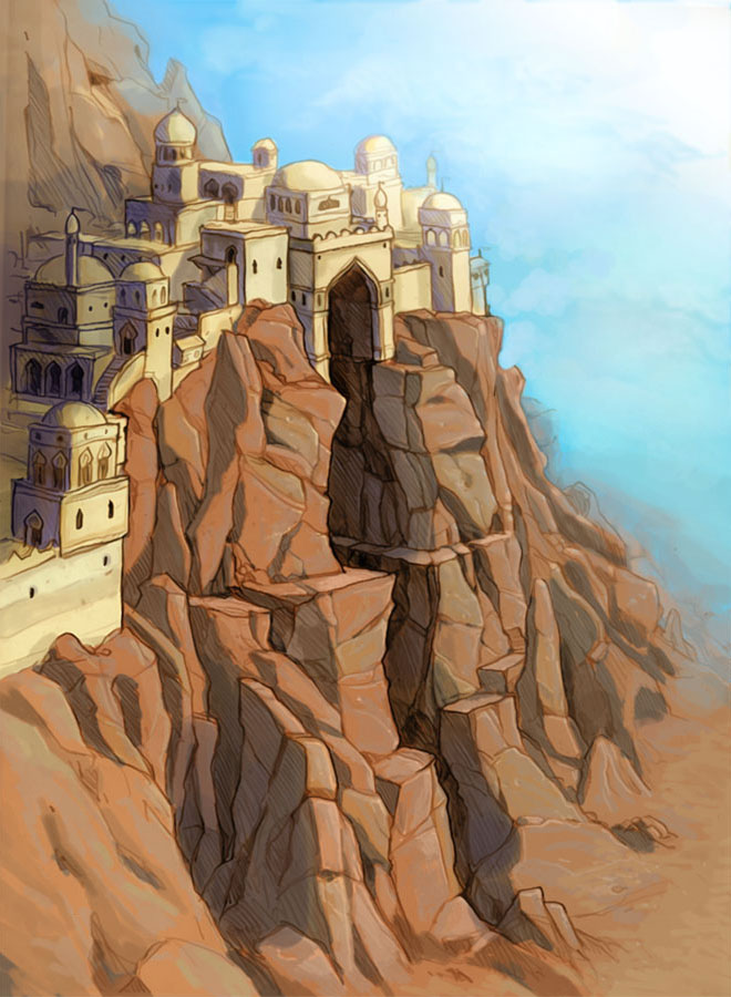 City on Cliffs Concept Art from Prince of Persia: The Fallen King