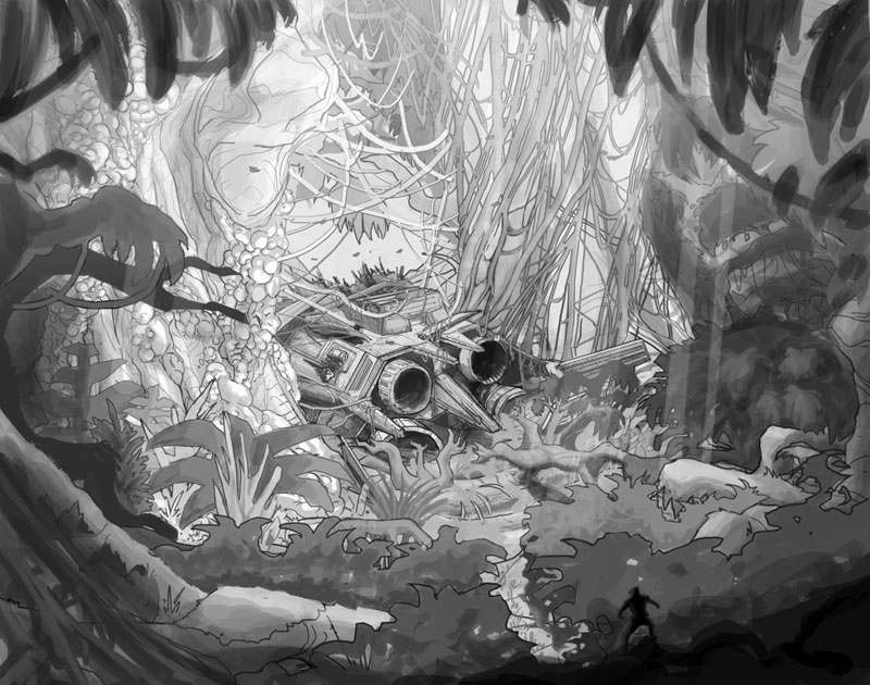 Crashed Ship Concept Art from Turok