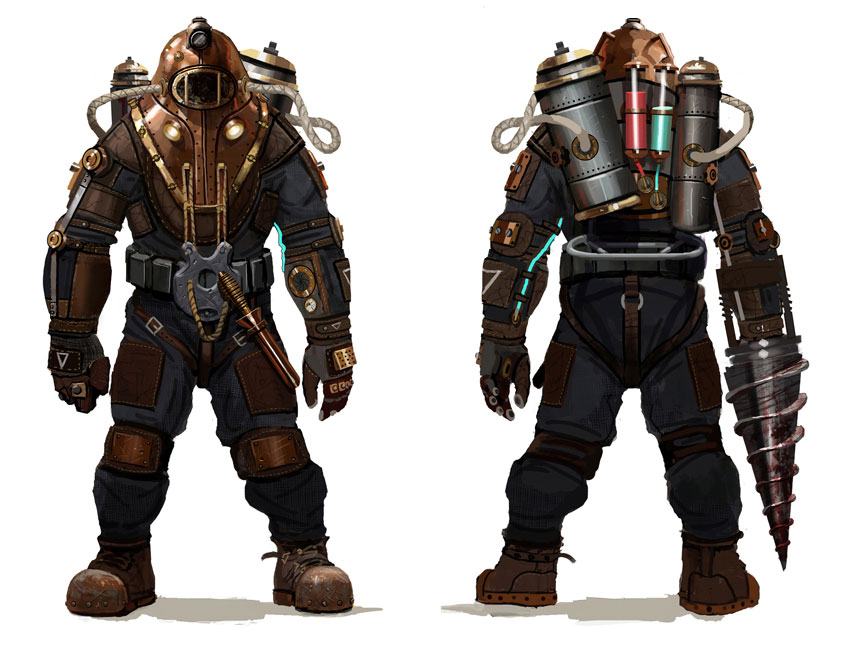 Big Daddy Concept, Front & Back Art from BioShock 2