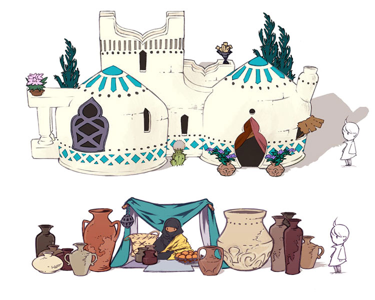 Guera Building and Market Art from Final Fantasy: The 4 Heroes of Light