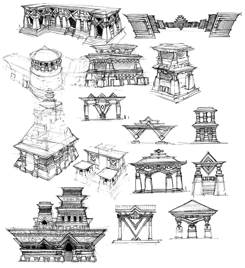 Asura Buildings Sketches from Guild Wars 2