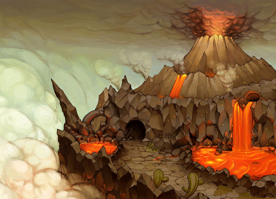 Volcano Environment Art from Final Fantasy Fables: Chocobo Tales