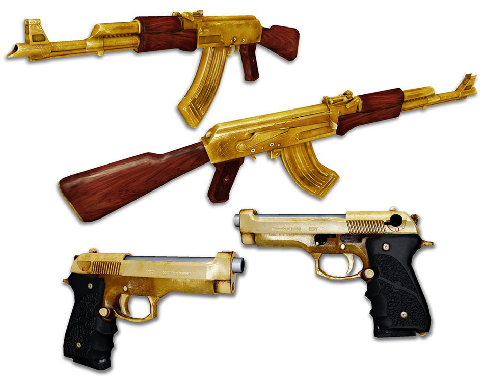 Gold AK-47 and Beretta Art from Uncharted 2: Among Thieves