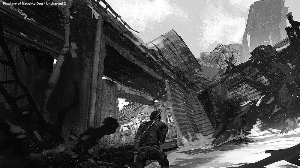 Train Wreck Concept Art from Uncharted 2: Among Thieves