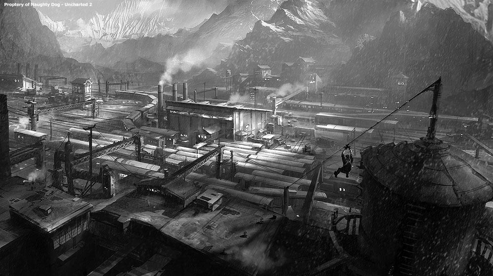 Trainyard Tower View Art from Uncharted 2: Among Thieves