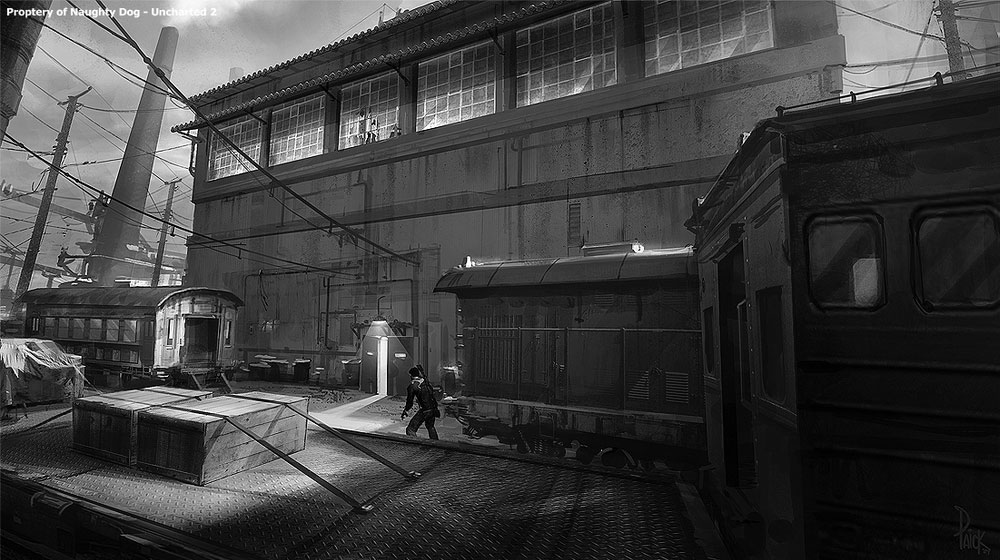 Trainyard Warehouse Front Art from Uncharted 2: Among Thieves