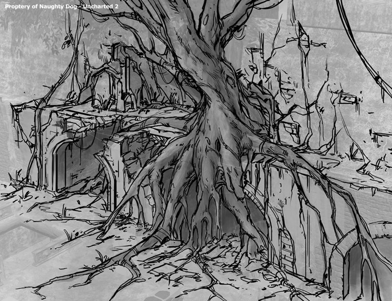 Tree Wall Line Art from Uncharted 2: Among Thieves