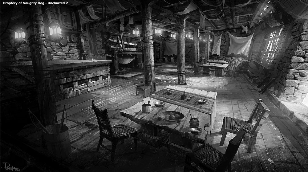 Village Hut Dining Hall Art from Uncharted 2: Among Thieves