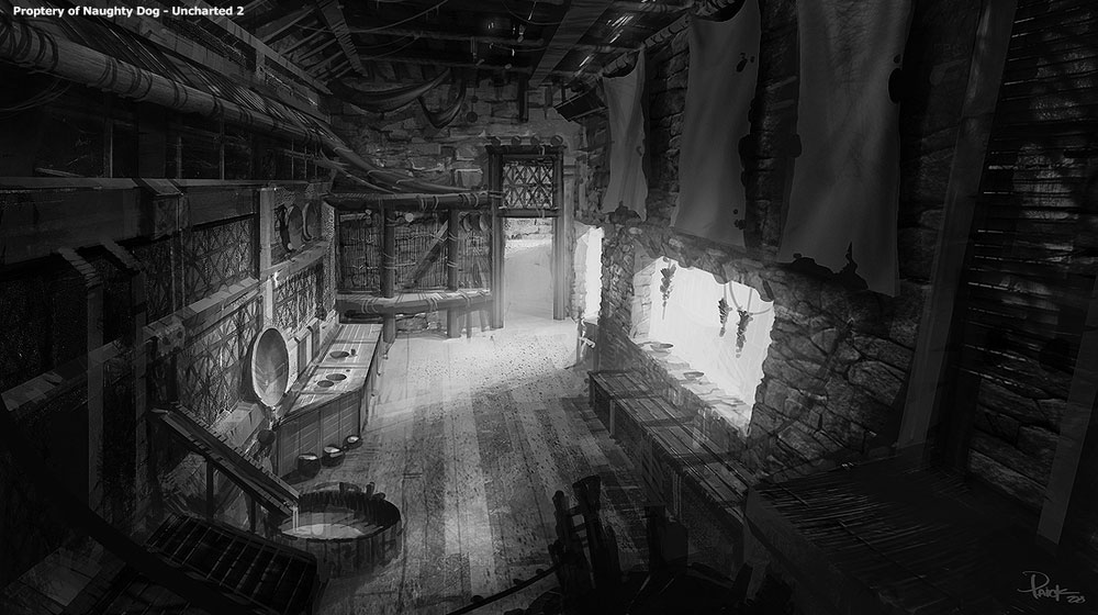 Village Hut Interior Concept Art from Uncharted 2: Among Thieves