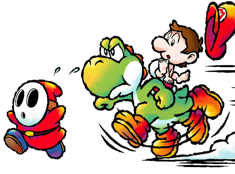 Yoshi Chasing Shy Guy Art from Yoshi's Island DS