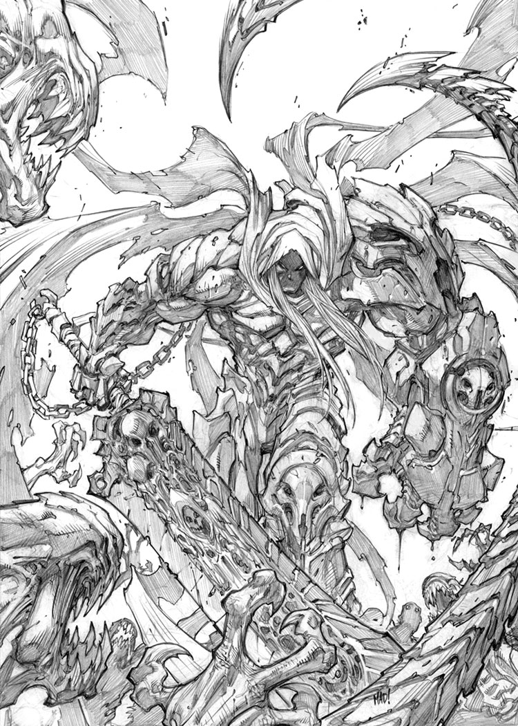 Game Informer Cover Line Art from Darksiders