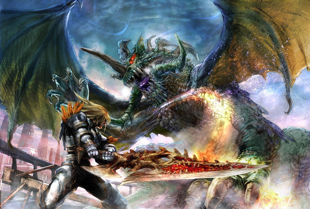 Siegfried vs Fafnir Illustration from Soulcalibur Legends
