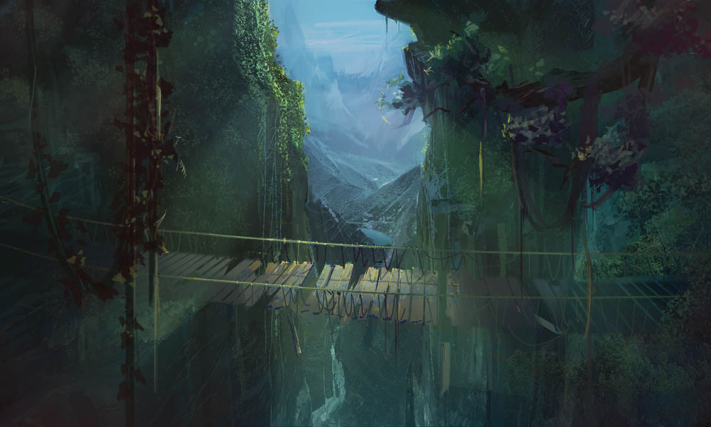 Crash Site Rope Bridge Vista Art from Dark Void