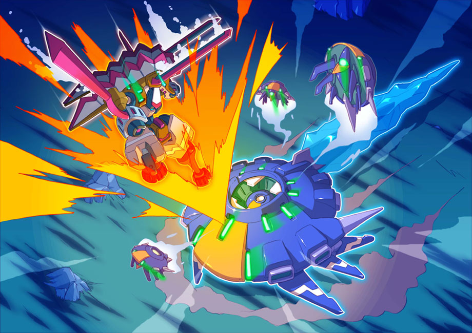 Buckfire vs Chronoforce Art from Mega Man ZX Advent